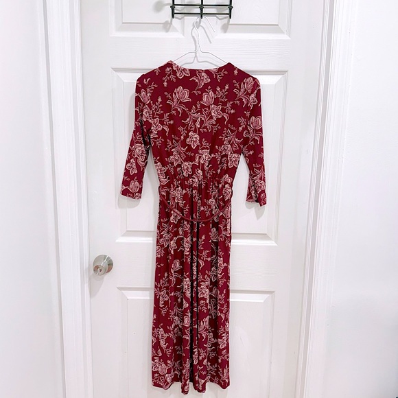 NWT Lauren Ralph Lauren Burgundy Floral Tie-Waist Midi Dress - Size 2 - Picture 2 of 6